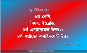 ৮ম শ্রেণি, বিষয়: ইংরেজি, ৪র্থ এসাইনমেন্ট উত্তর।। ৪র্থ সপ্তাহের এসাইনমেন্ট উত্তর