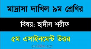 দাখিল ৯ম শ্রেণির বিষয়: হাদীস শরীফ, ৫ম সপ্তাহের অ্যাসাইনমেন্ট এর উত্তর