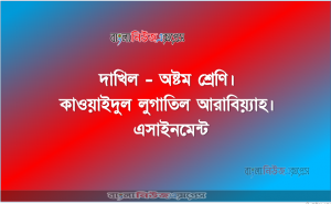 দাখিল – অষ্টম শ্রেণি। কাওয়াইদুল লুগাতিল আরাবিয়্যাহ। এসাইনমেন্ট