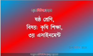 ৬ষ্ঠ শ্রেণি, বিষয়: কৃষি শিক্ষা, ৩য় এস্যাইনমেন্ট