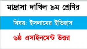 দাখিল ৯ম শ্রেণি, বিষয়:  ইসলামের ইতিহাস, ৬ষ্ঠ সপ্তাহের এ্যাসাইনমেন্টর উত্তর