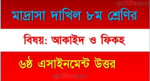 দাখিল ৮ম শ্রেণি, বিষয়: আকাইদ ও ফিকহ, ৬ষ্ঠ সপ্তাহের এ্যাসাইনমেন্টর উত্তর