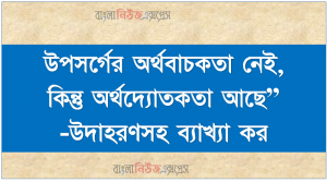 উপসর্গের অর্থবাচকতা নেই, কিন্তু অর্থদ্যোতকতা আছে”-উদাহরণসহ ব্যাখ্যা কর