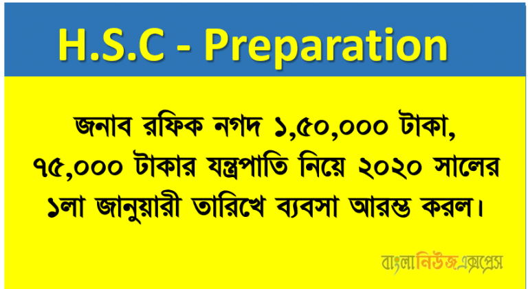 জনাব রফিক নগদ ১,৫০,০০০ টাকা, ৭৫,০০০ টাকার যন্ত্রপাতি নিয়ে ২০২০ সালের ১লা জানুয়ারী তারিখে ব্যবসা আরম্ভ করল।