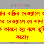 তোমার বাড়ির দেওয়ালে অথবা আশপাশের দেওয়ালে যে সাদা ও সবুজ রঙ কি কারনে হয় বলে তুমি মনে করো? 4 তোমার বাড়ির দেওয়ালে অথবা আশপাশের দেওয়ালে যে সাদা ও সবুজ রঙ কি কারনে হয় বলে তুমি মনে করো?
