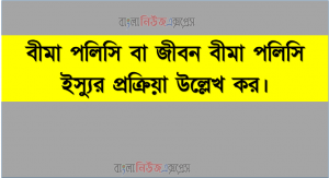 বীমা পলিসি বা জীবন বীমা পলিসি ইস্যুর প্রক্রিয়া উল্লেখ কর।
