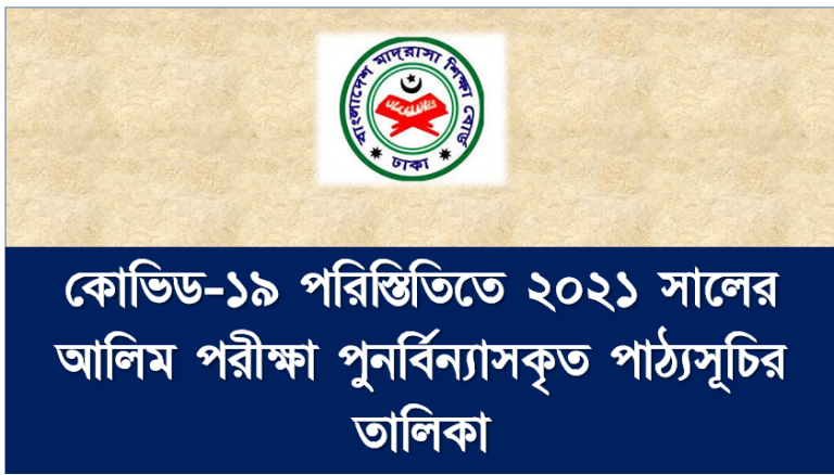 কোভিড-১৯ পরিস্তিতিতে ২০২১ সালের আলিম পরীক্ষা পুনর্বিন্যাসকৃত পাঠ্যসূচির তালিকা