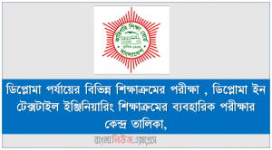 ডিপ্লোমা বিভিন্ন পরীক্ষা, ডিপ্লোমা ইন টেক্সটাইল ইঞ্জিনিয়ারিং শিক্ষাক্রমের ব্যবহারিক পরীক্ষার কেন্দ্র তালিকা,