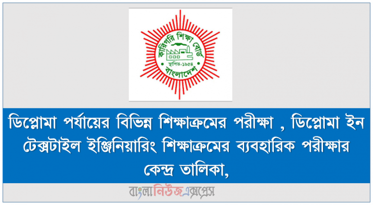 ডিপ্লোমা বিভিন্ন পরীক্ষা, ডিপ্লোমা ইন টেক্সটাইল ইঞ্জিনিয়ারিং শিক্ষাক্রমের ব্যবহারিক পরীক্ষার কেন্দ্র তালিকা,