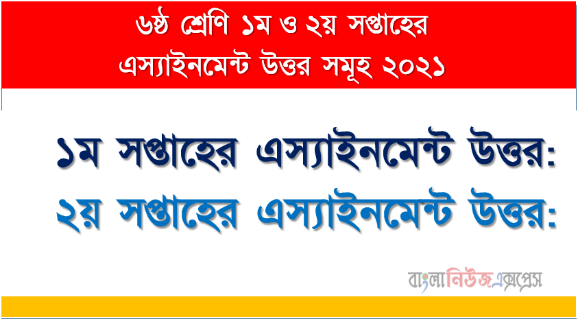 ৬ষ্ঠ শ্রেণির ১ম ও ২য় সপ্তাহের এসাইনমেন্ট উত্তর সমূহ ২০২১