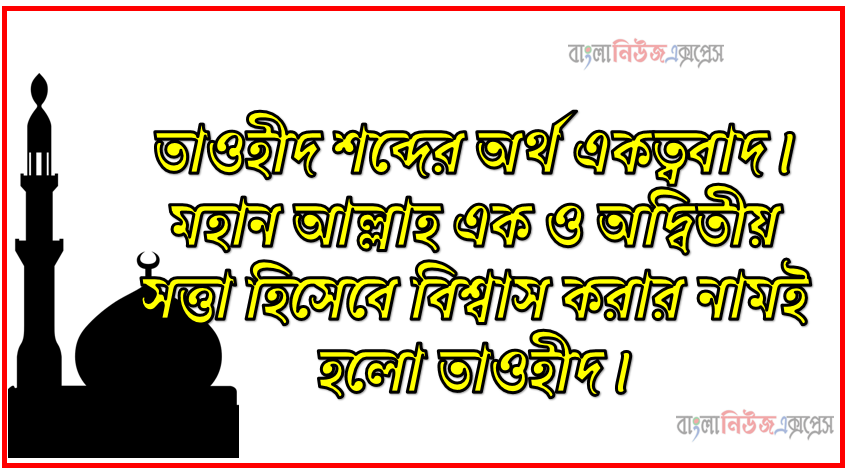 তাওহীদ শব্দের অর্থ একত্ববাদ। মহান আল্লাহ এক ও অদ্বিতীয় সত্তা হিসেবে বিশ্বাস করার নামই হলো তাওহীদ।
