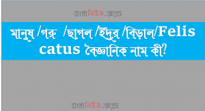 মানুষ /গরু  /ছাগল /ইঁদুর /বিড়াল/Felis catus বৈজ্ঞানিক নাম কী?