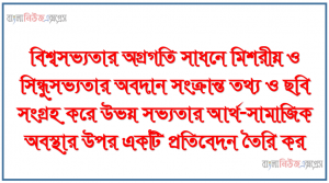 বিশ্বসভ্যতার অগ্রগতি সাধনে মিশরীয় ও সিন্ধুসভ্যতার অবদান সংক্রান্ত তথ্য ও ছবি সংগ্রহ করে উভয় সভ্যতার আর্থ-সামাজিক অবস্থার উপর একটি প্রতিবেদন তৈরি কর