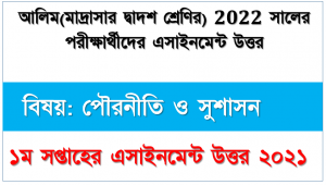 আলিম পৌরনীতি ও সুশাসন উত্তর ১ম সপ্তাহের এ্যাসাইনমেন্ট ২০২২, Alim Madrasah Class 12 Sub: Politics and Good Governance 1st week Assignment Answer 2021