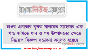 হাওর এলাকার কৃষক সালামত সাহেবের এক খন্ড জমিতে ধান ও গম উৎপাদনের ক্ষেত্রে নিম্নরূপ বিকল্প সম্ভাবনা অনুসৃত হয়েছে। যেমন: ধান উৎপাদন যখন ১৬, ১০ ও ০ মন হয় তখন গম। উৎপাদন হয় যথাক্রমে ০, ১০, ও ১৬ মন