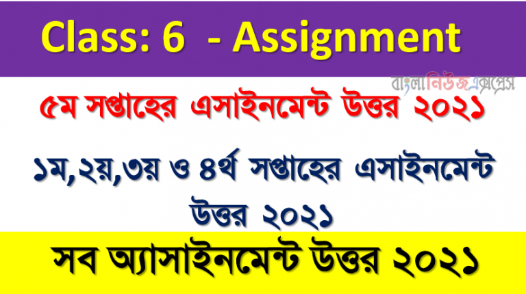 ৬ষ্ঠ শ্রেণি অ্যাসাইনমেন্টের উত্তর ৫ম/৪র্থ/৩য় /২য় /১ম সপ্তাহের অ্যাসাইনমেন্ট উত্তর 2021