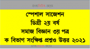 স্পেশাল সাজেশন ডিগ্রী ২য় বর্ষ সমাজ বিজ্ঞান ৩য় পত্র ক বিভাগ সংক্ষিপ্ত প্রশ্নও উত্তর ২০২১