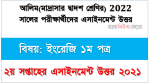 Alim class 12 English 1st Paper Assignment Answer 2nd week 2021, আলিম ২০২২ পরীক্ষার্থীদের ২য় সপ্তাহের এ্যাসাইনমেন্ট ইংরেজি ১ম পত্র উত্তর