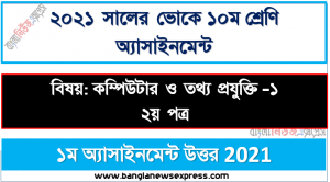 ভোকেশনাল ১০ম শ্রেণির কম্পিউটার ও তথ্য প্রযুক্তি-১ ২য় পত্র ১ম সপ্তাহের এসাইনমেন্ট সমাধান ২০২১
