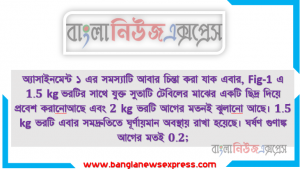 অ্যাসাইনমেন্ট ১ এর সমস্যাটি আবার চিন্তা করা যাক এবার, Fig-1 এ 1.5 kg ভরটির সাথে যুক্ত সুতাটি টেবিলের মাঝের একটি ছিদ্র দিয়ে প্রবেশ করানাে আছে এবং 2 kg ভরটি আগের মতনই ঝুলানাে আছে।