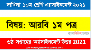 dakhil class 10 arabic 1st paper assignment answer 6th week 2021, দাখিল আরবি ১ম পত্র ৬ষ্ঠ সপ্তাহের উত্তর ২০২১