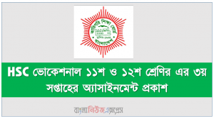 hsc ভোকেশনাল ১১শ ও ১২শ শ্রেণির এর ৩য় সপ্তাহের অ্যাসাইনমেন্ট প্রকাশ
