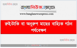 রুই/টাকি বা অনুরুপ মাছের বাহ্যিক গঠন পর্যবেক্ষণ, মাছের দেহের আকার পরিমাপের সময় সর্বোচ্চ দৈর্ঘ্য হিসেবে মুখ থেকে লেজের শেষ প্রান্ত পর্যন্ত মাপ নিতে হবে।