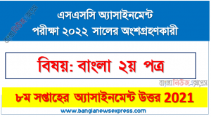 ২০২২ সালের এসএসসি পরীক্ষার্থীদের বাংলা ২য় পত্র এসাইনমেন্ট উত্তর ৮ম সপ্তাহের এসাইনমেন্ট সমাধান ২০২১, ssc bangla 2nd paper 8th week assignment answer examiner 2022