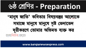 ‘মানুষ জাতি’ কবিতার বিষয়বস্তুর আলােকে সমাজে মানুষে মানুষে সৃষ্ট ভেদাভেদ দূরীকরণে তােমার অভিমত ব্যক্ত কর