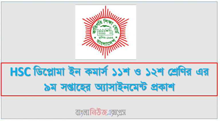 HSC ডিপ্লোমা ইন কমার্স ১১শ ও ১২শ শ্রেণির এর ৯ম সপ্তাহের অ্যাসাইনমেন্ট প্রকাশ