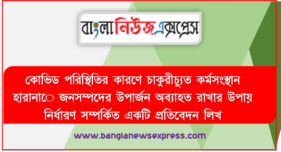 কোভিড পরিস্থিতির কারণে চাকুরীচ্যুত কর্মসংস্থান হারানাে জনসম্পদের উপার্জন অব্যাহত রাখার উপায় নির্ধারণ সম্পর্কিত একটি প্রতিবেদন লিখ