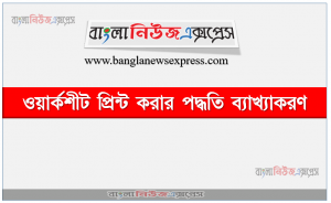 ওয়ার্কশীট প্রিন্ট করার পদ্ধতি ব্যাখ্যাকরণ, ওয়ার্কশীট পাবলিশিং এর ধারণা, প্রিন্ট কমান্ড ও প্রিন্টার সিলেকশন, Print area Settings