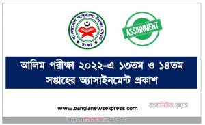 আলিম পরীক্ষা ২০২২-এ ১৩তম ও ১৪তম সপ্তাহের অ্যাসাইনমেন্ট প্রকাশ, Alim 13th & 14th Week Assignment Published 2022, Alim class 13th & 14th week assignment published 2022