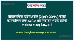 রাজনৈতিক ঘটনাপ্রবাহ (১৯৫২-১৯৭০) ভাষা আন্দোলন হতে ১৯৭০ এর নির্বাচন পর্যন্ত ঘটনা প্রবাহের গুরুত্ব বিশ্লেষণ,ছক তৈরিপূর্বক ১৯৫২-১৯৭০ সাল পর্যন্ত গুরুত্বপূর্ণ ঘটনাক্রম করে রাজনৈতিক সময় উল্লেখ ধারাবাহিকভাবে লিখবে,ছক থেকে যেকোনো একটি ঘটনা নির্বাচন করে তার ধারাবাহিক বর্ণনা