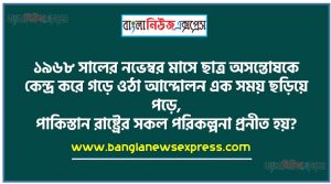 ১৯৬৮ সালের নভেম্বর মাসে ছাত্র অসন্তোষকে কেন্দ্র করে গড়ে ওঠা আন্দোলন এক সময় ছড়িয়ে পড়ে,পাকিস্তান রাষ্ট্রের সকল পরিকল্পনা প্রনীত হয়?, পূর্ব-বাংলার স্বায়ত্তশাসনের কথা বলা হয়েছে কোন প্রস্তাবে?
