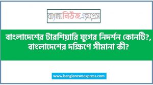 বাংলাদেশের টারশিয়ারি যুগের নিদর্শন কোনটি?, বাংলাদেশের দক্ষিণে সীমানা কী?, বাংলাদেশের সবচেয়ে উঁচু পাহাড় কোনটি?, বাংলাদেশের কোন জেলায় গারো পাহাড় অবস্থিত?