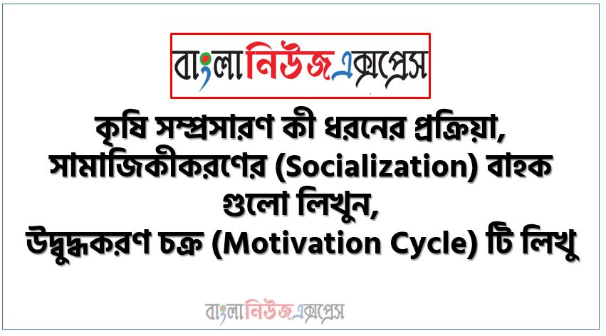 কৃষি সম্প্রসারণ কী ধরনের প্রক্রিয়া, সামাজিকীকরণের (Socialization) বাহক গুলো লিখুন, উদ্বুদ্ধকরণ চক্র (Motivation Cycle) টি লিখুন