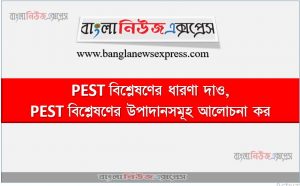 PEST বিশ্লেষণ কি?, PEST বিশ্লেষণের ধারণা দাও,PEST বিশ্লেষণের উপাদানসমূহ আলোচনা কর, PEST বিশ্লেষণের হাতিয়ারসমূহ বর্ণনা কর,পিইএসটি বিশ্লেষণ কি?