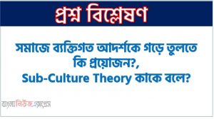 সমাজে ব্যক্তিগত আদর্শকে গড়ে তুলতে কি প্রয়োজন?,Sub-Culture Theory কাকে বলে?,বিচ্যুতির কারণ হিসেবে সামাজিক বিশৃঙ্খলাকে দায়ী করেন কে?