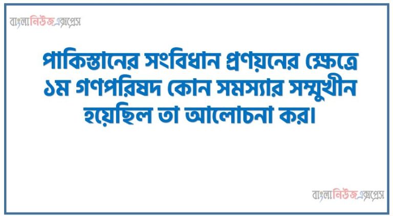 পাকিস্তানের সংবিধান প্রণয়নের ক্ষেত্রে ১ম গণপরিষদ কোন সমস্যার সম্মুখীন হয়েছিল তা আলোচনা কর