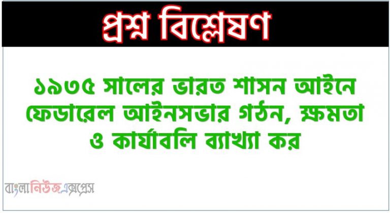 ১৯৩৫ সালের ভারত শাসন আইনে ফেডারেল আইনসভার গঠন, ক্ষমতা ও কার্যাবলি ব্যাখ্যা কর