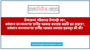 উপজেলা পরিষদের উপদেষ্টা কে?, বর্তমানে বাংলাদেশের স্থানীয় সরকার ব্যবস্থায় কয়টি স্তর রয়েছে?
