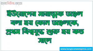 ইউরোপের মারাত্মক অঞ্চল বলা হয় কোন অঞ্চলকে, প্রথম বিশ্বযুদ্ধ শুরু হয় কত সালে, প্রথম মহাযুদ্ধ কোন সালে আরম্ভ হয়