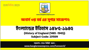 Honors 3rd Year History of England (1485 -1945) Suggestion