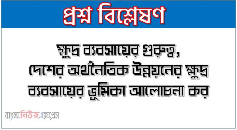 ক্ষুদ্র ব্যবসায়ের গুরুত্ব,দেশের অর্থনৈতিক উন্নয়নের ক্ষুদ্র ব্যবসায়ের ভূমিকা আলোচনা কর,ক্ষুদ্র ব্যবসায়ের তাৎপর্য বণনা কর