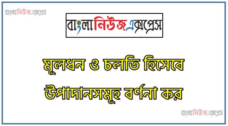 মূলধন ও চলতি হিসেবে উপাদানসমূহ বর্ণনা কর