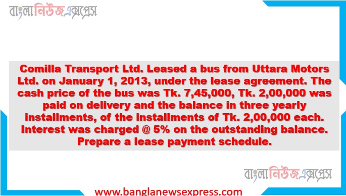 Comilla Transport Ltd. Leased a bus from Uttara Motors Ltd. on January 1, 2013, under the lease agreement