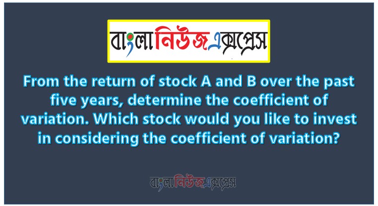 From the return of stock A and B over the past five years, determine the coefficient of variation